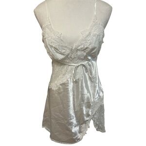 White lace lingerie slip dress with tie waist